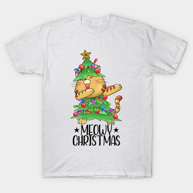 Meowy Christmas, Cute Kitty Xmas Tree, Funny Christmas Cat T-Shirt by PorcupineTees